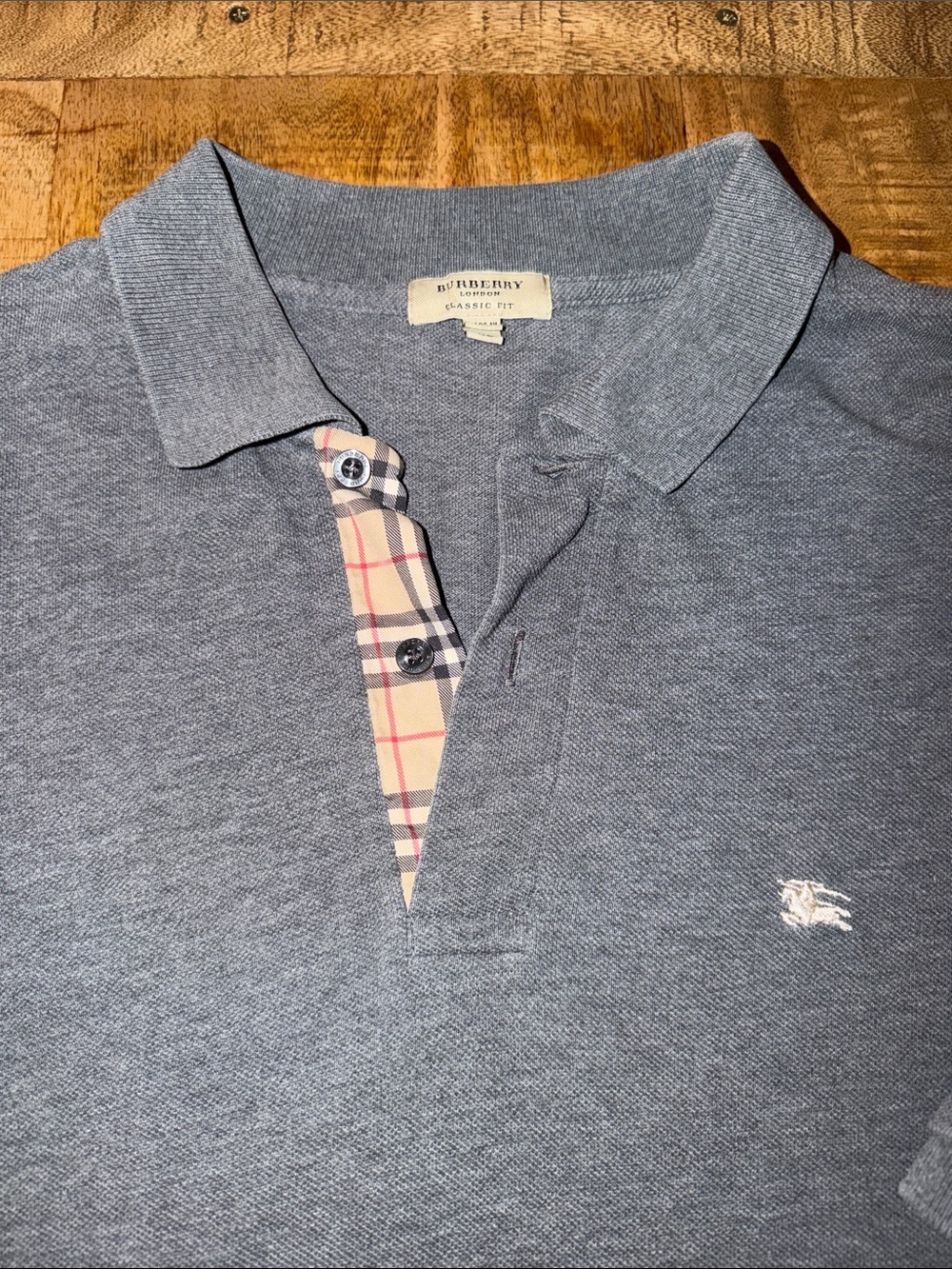 Burberry Men's Heather Blue Polo with Iconic Check Placket - Picture 3 of 5